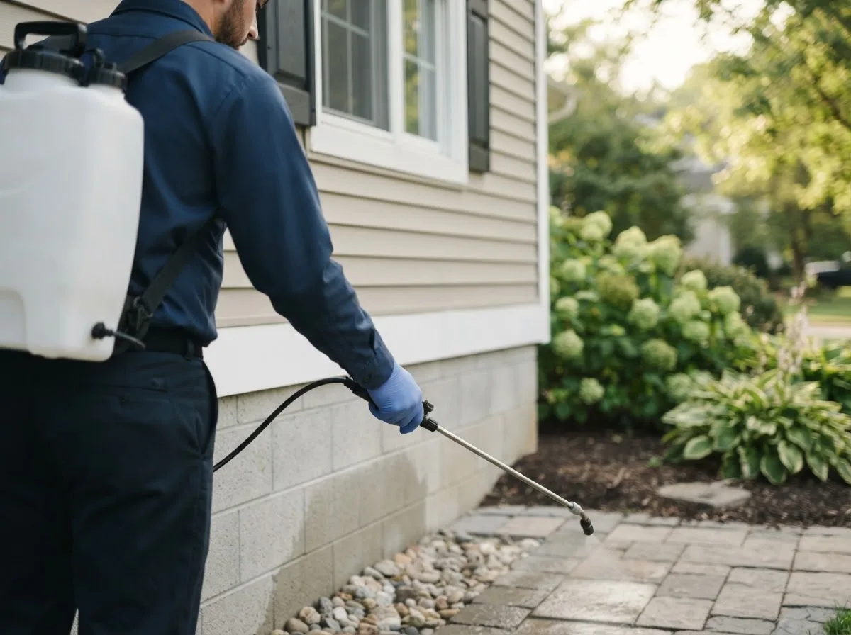 Pest control technician inspecting a home in Calhoun City, MS